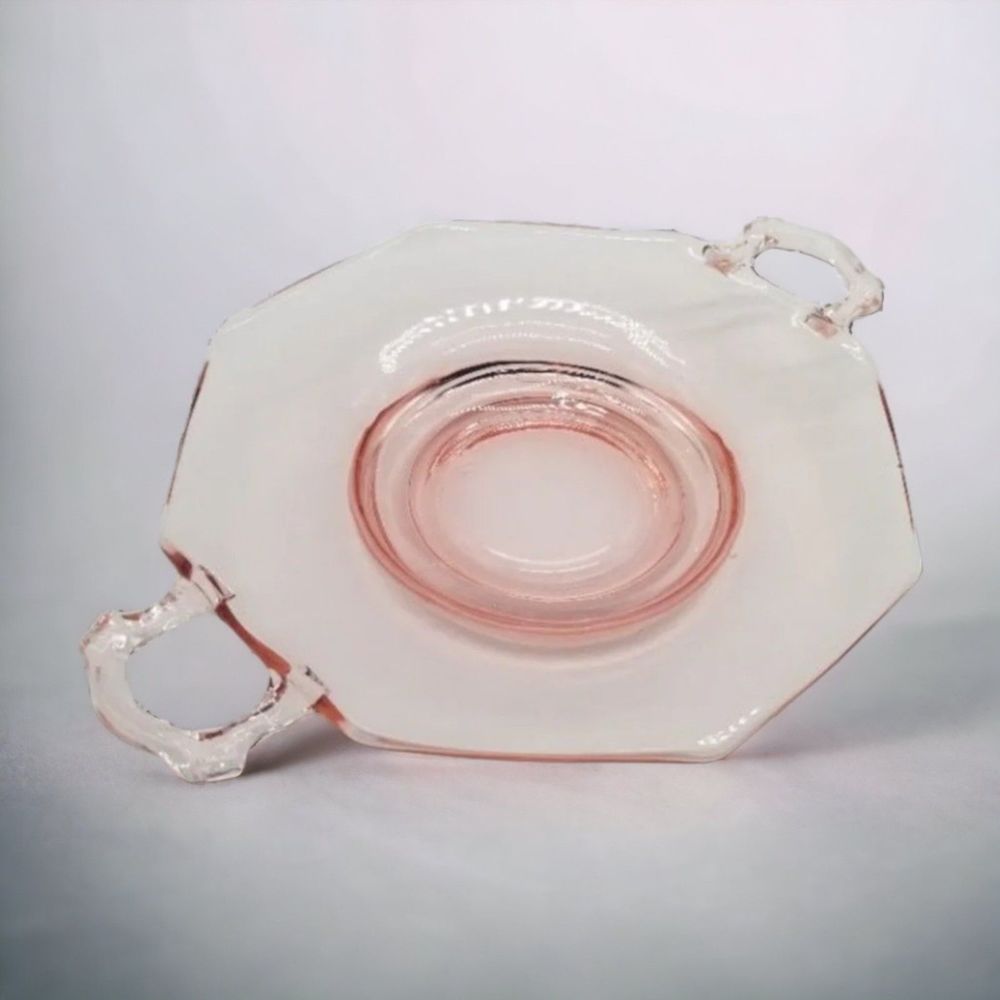 Vintage Depression Pink Glass Dish Two Handled Serving Candy Bowl